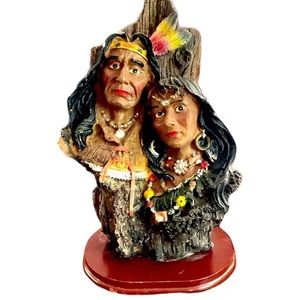 Vintage Native American Couple man woman Bust Heads Pair Painted
